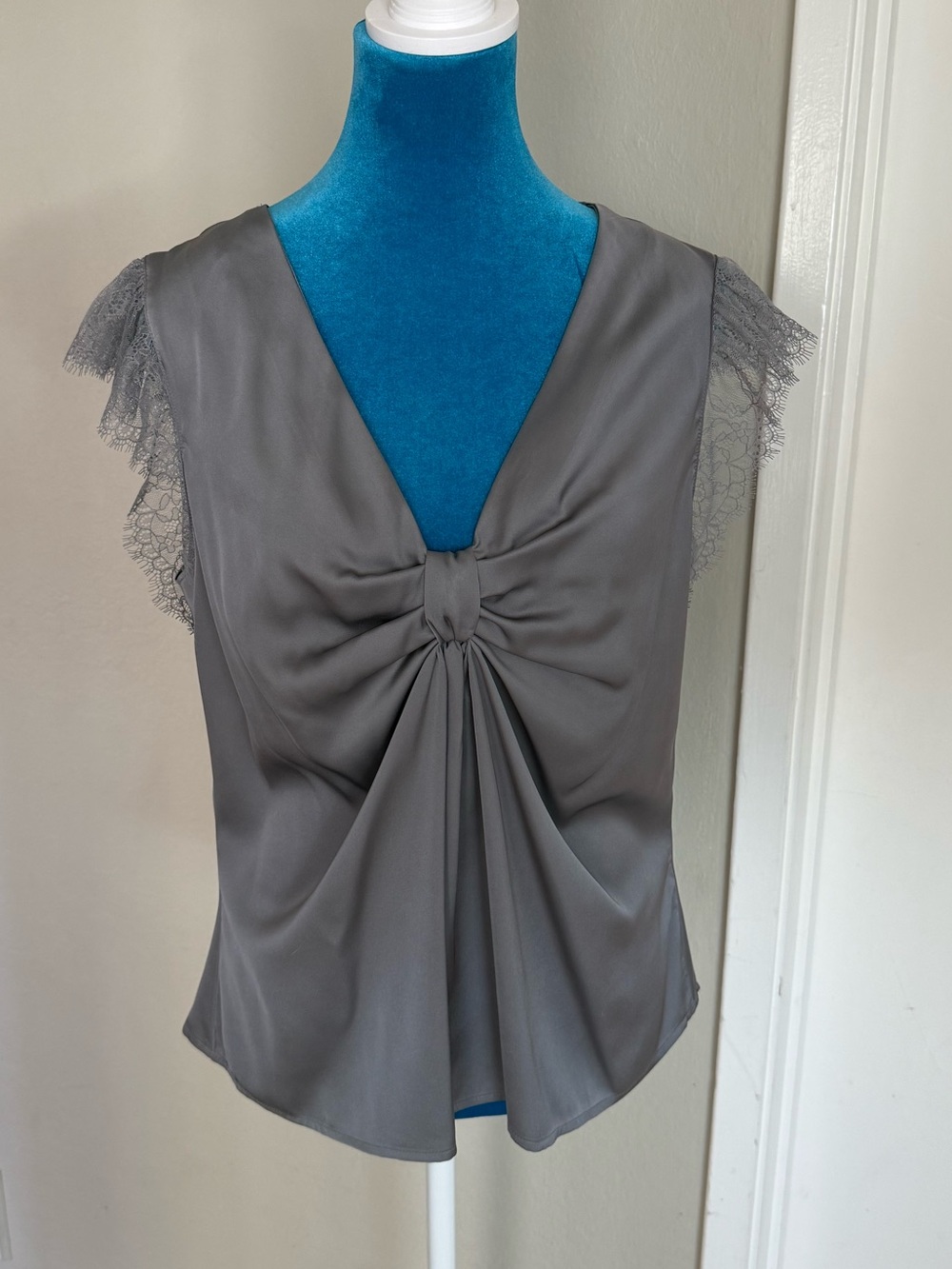 Express Gray Lace-Trim V-Neck Twist-Front Camisole - DRY CLEANED